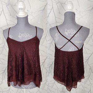 Abercrombie & Fitch Burgundy Strappy Lace Overlay Flowy Cami